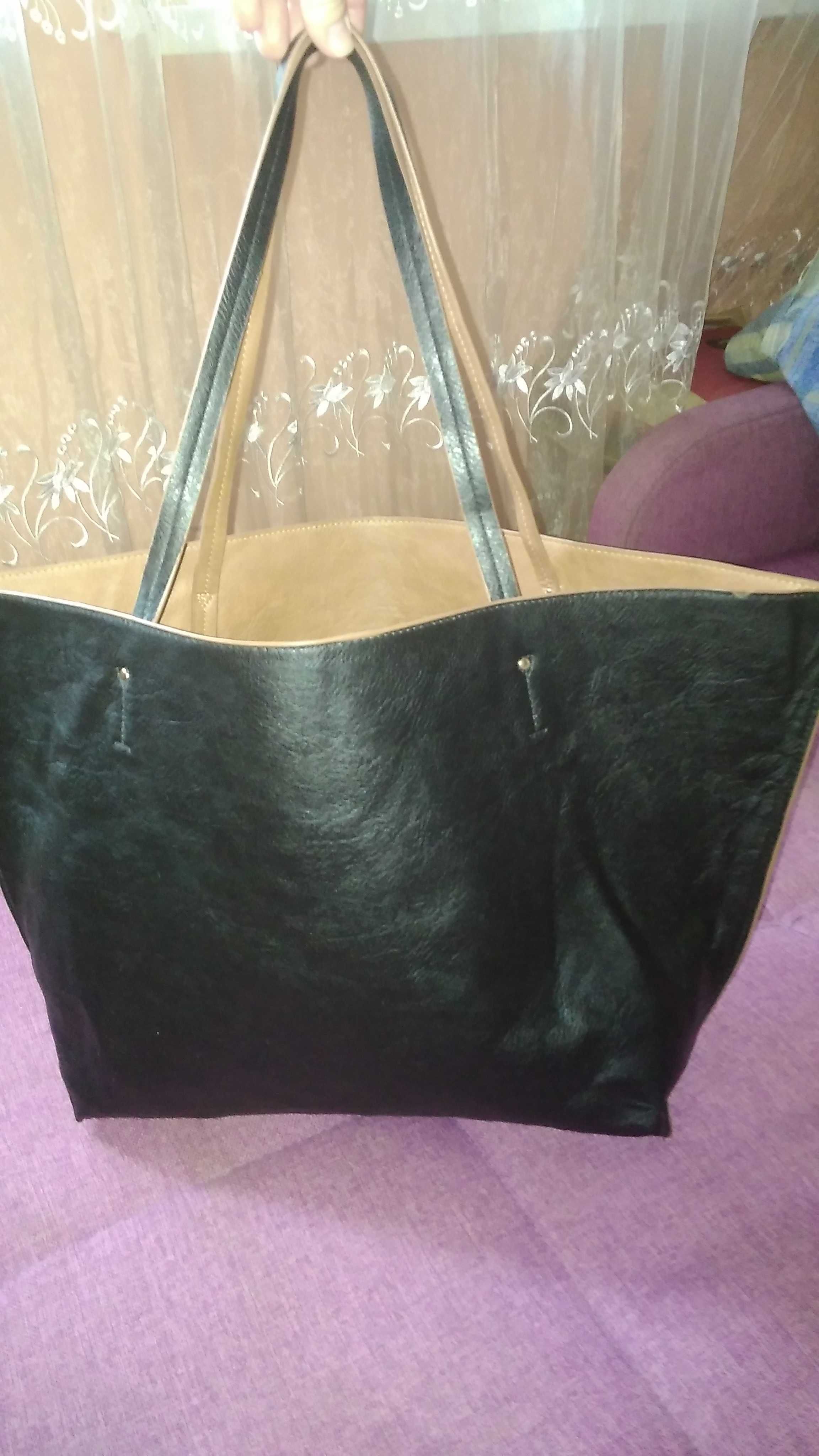 Новая большая сумка шоппер /сумка-шопер черная коричневая-универсальна
