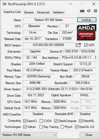 AMD Radeon RX 580 4GB GDDR5