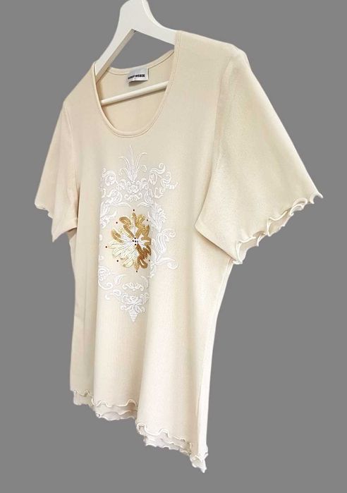 Damska bluzka ecru z krótkim rękawem Gerry Weber 36/38 S/M