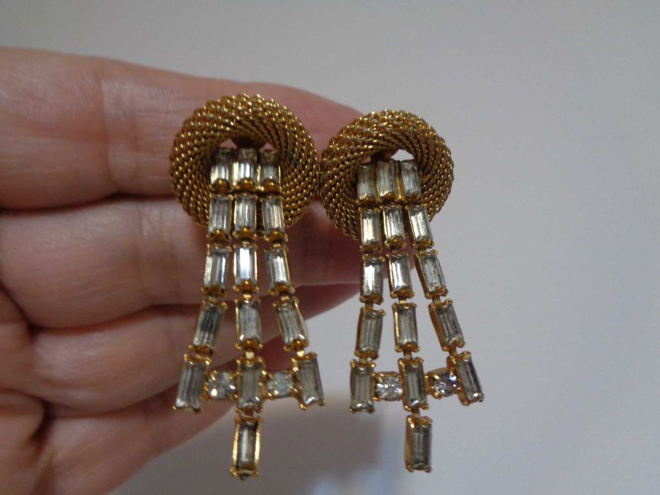 кліпси вінтаж позолота кристали багети Сваровськи 4,8см
