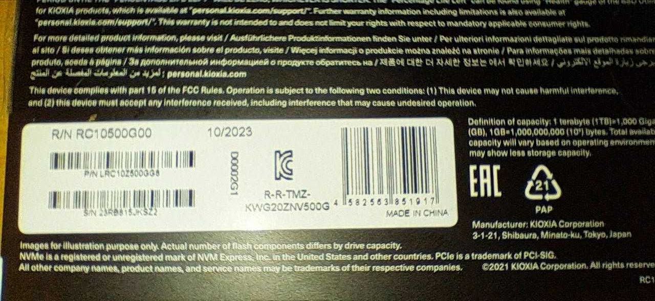 Накопичувач SSD 500GB Kioxia Exceria M.2 2280 PCIe 3.0 x4 TLC