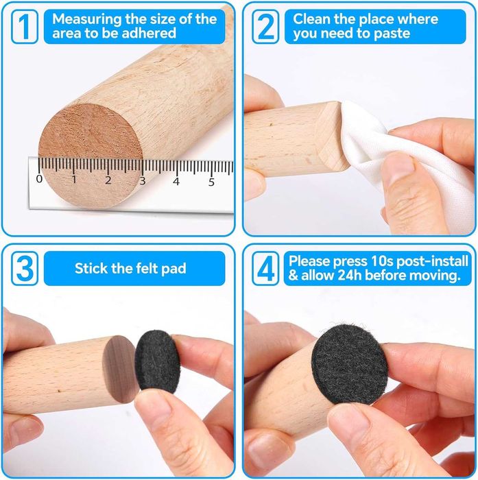 Podkładki filcowe samoprzylepne do mebli, 38 sztuk, czarne 30 mm