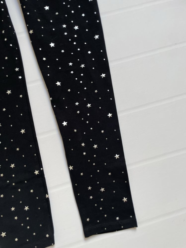 164 M&S MARKS&SPENCER czarne bawełniane legginsy w srebrne gwiazdki