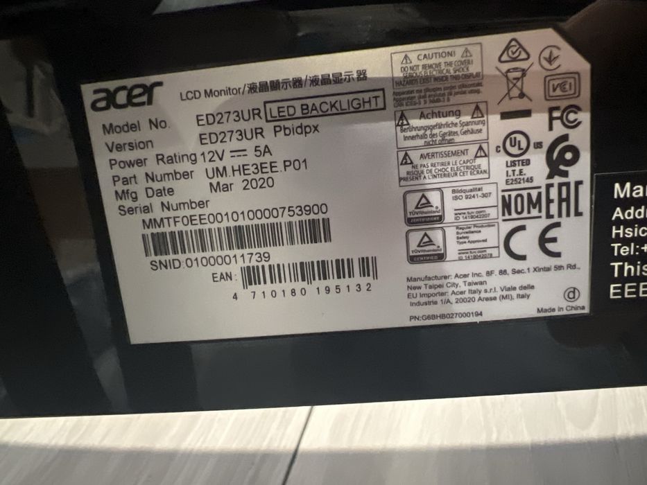 Sprzedam Monitor acer 144hz full HD