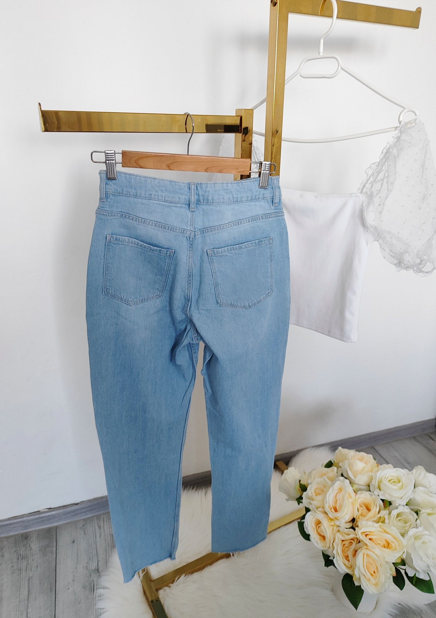 Spodnie jeansowe z wysokim stanem jeans vintage z dziurami
