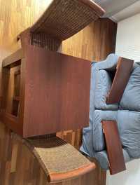 2 krzesła drewno tekowe, rattan, wiklinowe plecionka.