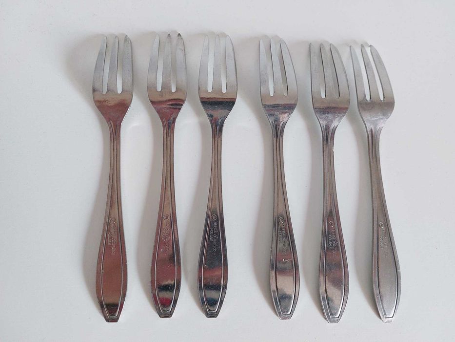 6 widelczyków deserowych Hefra, stainless, nierdzewne, kawowe