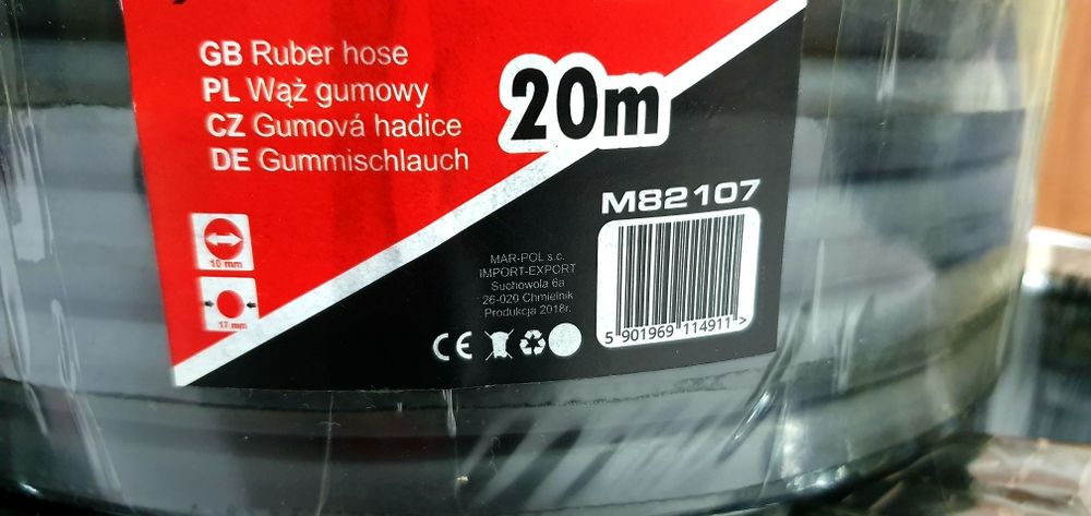 Wąż do Kompresora Gumowy 20M Przewód Pneumatyczny 10X17mm 20m Zakutu