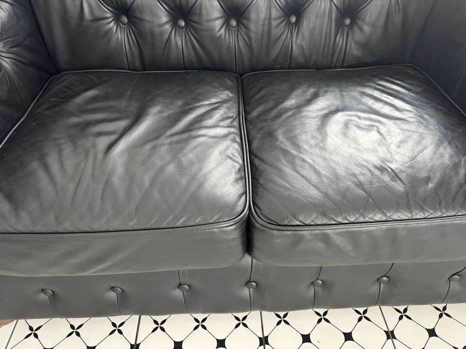 Sofa Chesterfield 3+2 z funkcją  spania .Skora naturalna cielęca.