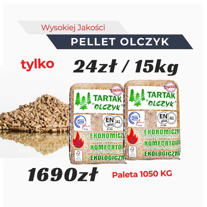 Pellet Olczyk EnPlus A1 6mm - Paleta 1050KG - Pakowany w workach 15KG