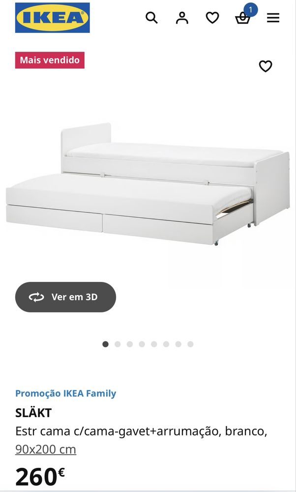Cama se solteiro com gavetao Ikea SLAKT com 2 colchões