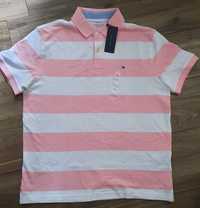 Tommy Hilfiger koszulka meska polo,różowa w paski rozmiar L,Nowa