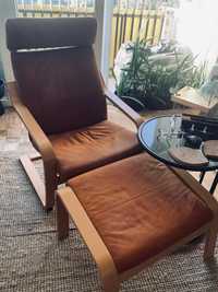 Ikea vintage unikat poang fotel podnózek mieciutka skóra naturalna