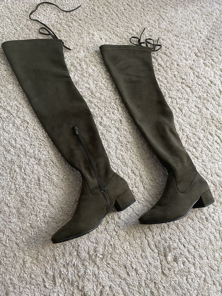 Kozaki muszkieterki, rozmiar 37, zielone/khaki, jak nowe