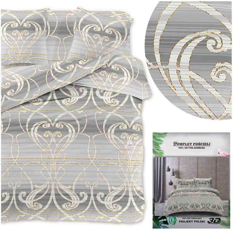 200x220/3cz Pościel Satynowa Stylowa Komplet Maria 2501