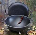 Казан чавунний узбецький об`ємом 12 л WOK із кришкою-сковородою