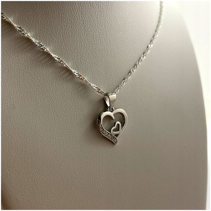 Piękny Srebrny Naszyjnik Z Sercem 925+róża Wieczna Prezent Dla Przyjac