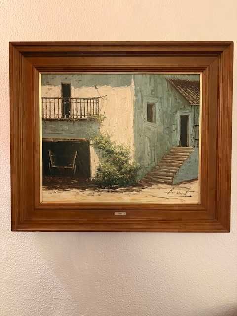 Três quadros pinturas a óleo com moldura clássica