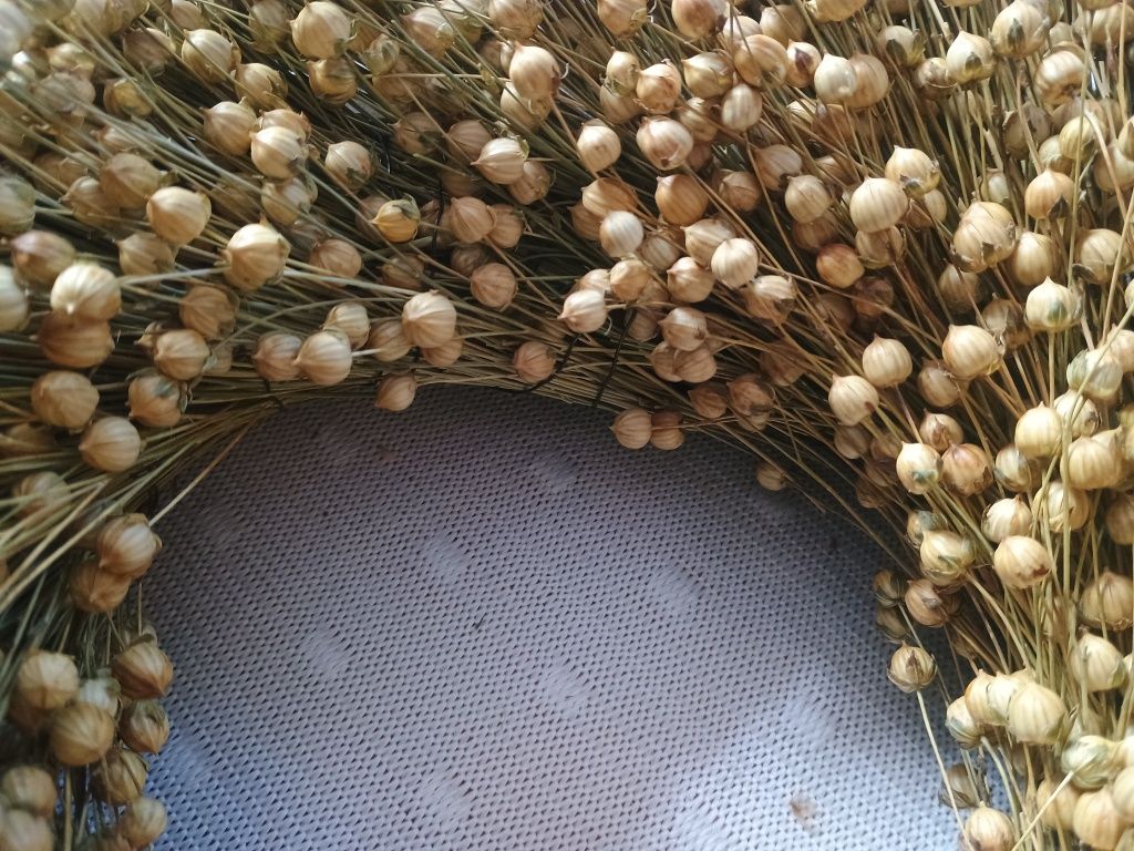 Wianek z lnu suszonego boho 45cm