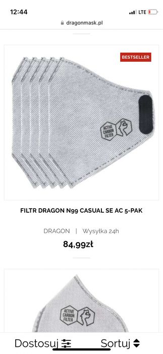 Filtr N95 rozm M 5-pak Dragon Casual SE