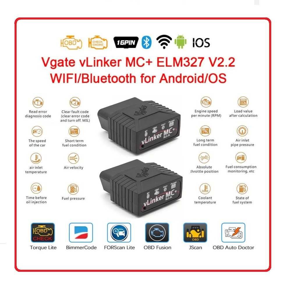 Сканер VGate vLinker MC+ WiFi под iPhone-Ios Android Windows OBD2