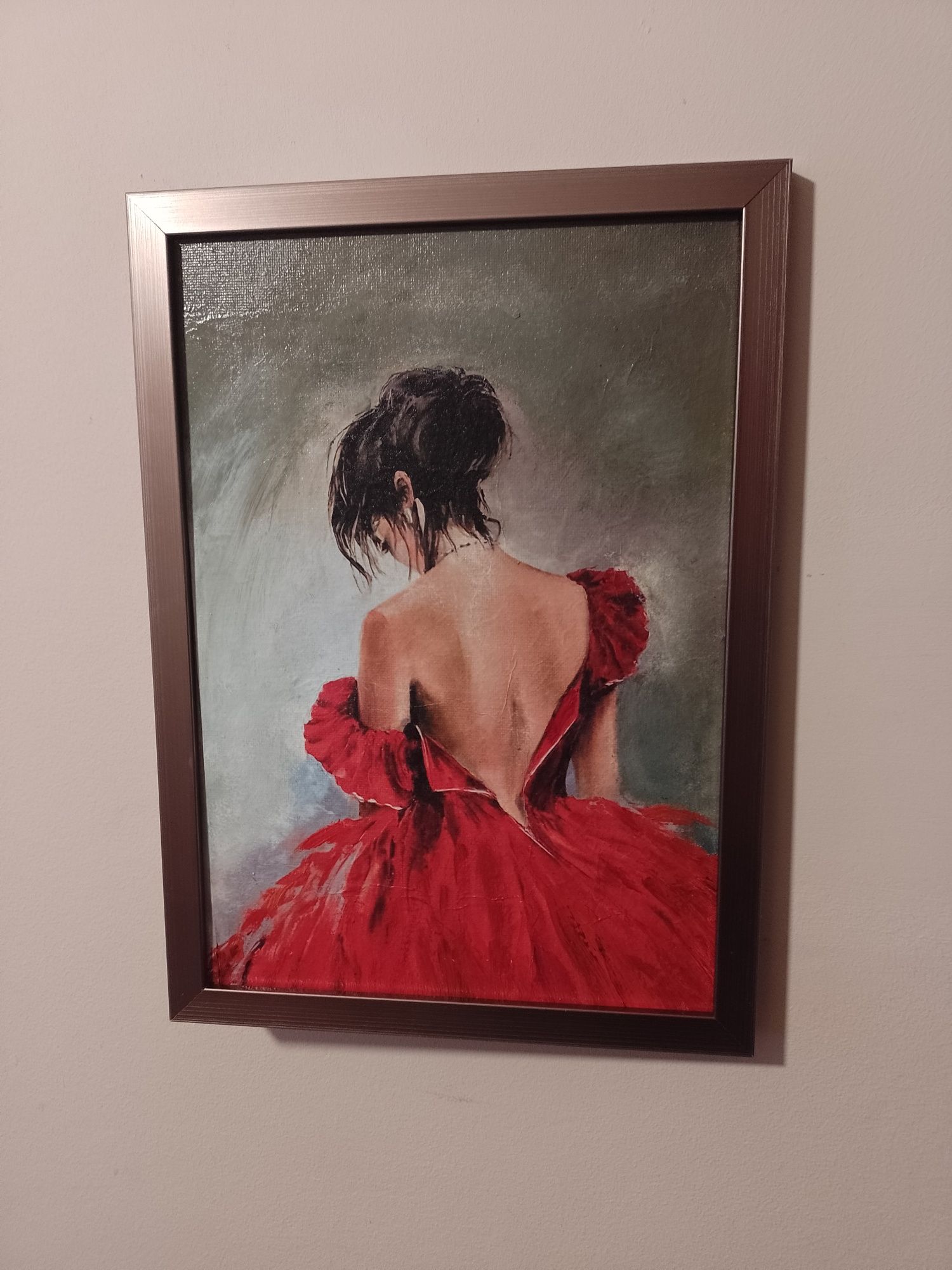 Obraz dekoracja do salonu kobieta  w czerwonej sukni ramka 32x 23cm