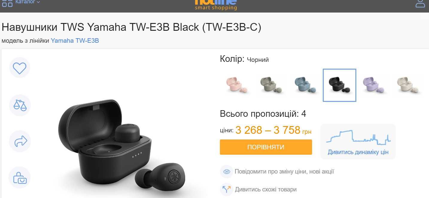 Навушники TWS Yamaha TW-E3B Black (TW-E3B-C)