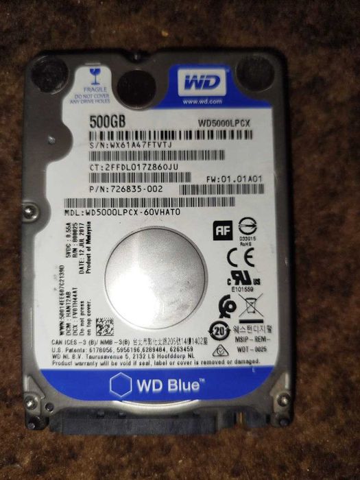 Жорсткий диск HDD 2.5" SATA 500GB WD Blue 5400rpm 16MB (WD5000LPCX)