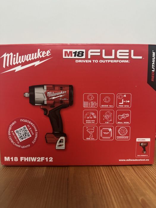 Гайковерт 1/2 Milwaukee M18 FHIW2F12, 2034Нм, (2967-20)
