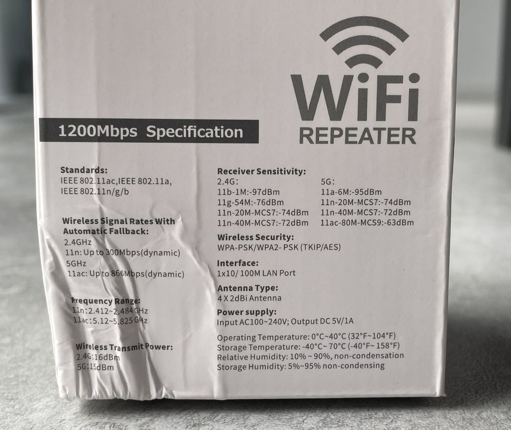 Wzmacniacz sygnału Wi-Fi, dwuzakresowy, 2,4/5GHz, 1200Mbps, AP