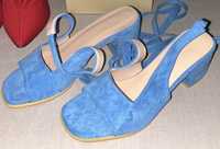 Sandálias camurça azul novas, tam. 36