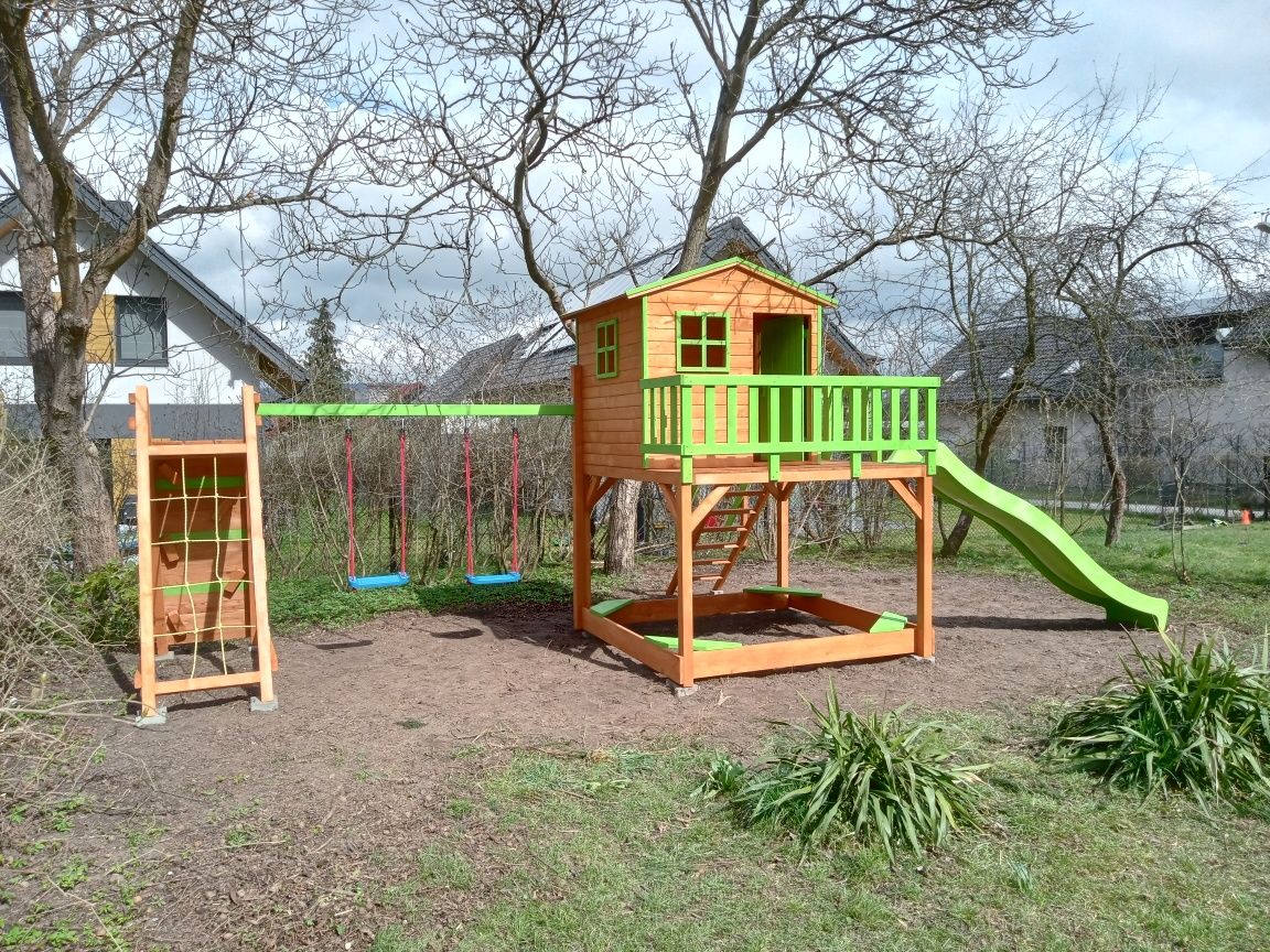 Plac zabaw, Duży domek dla dzieci XXL, huśtawka, zjeżdżalnia,