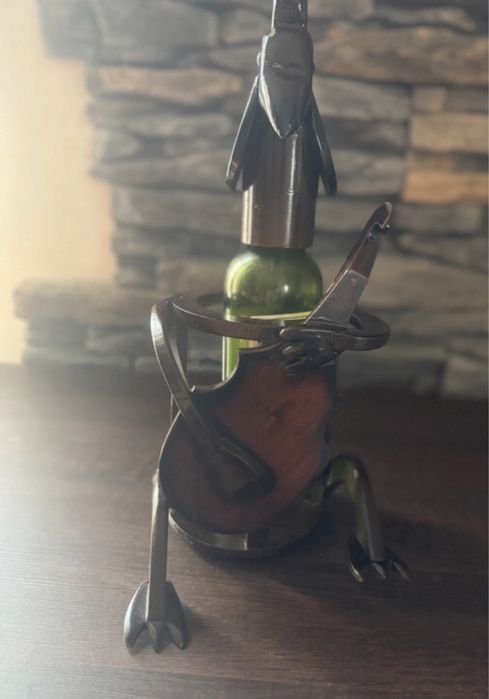 Drewniany mini bar stojak na butelki wina-kieliszki 48tknd