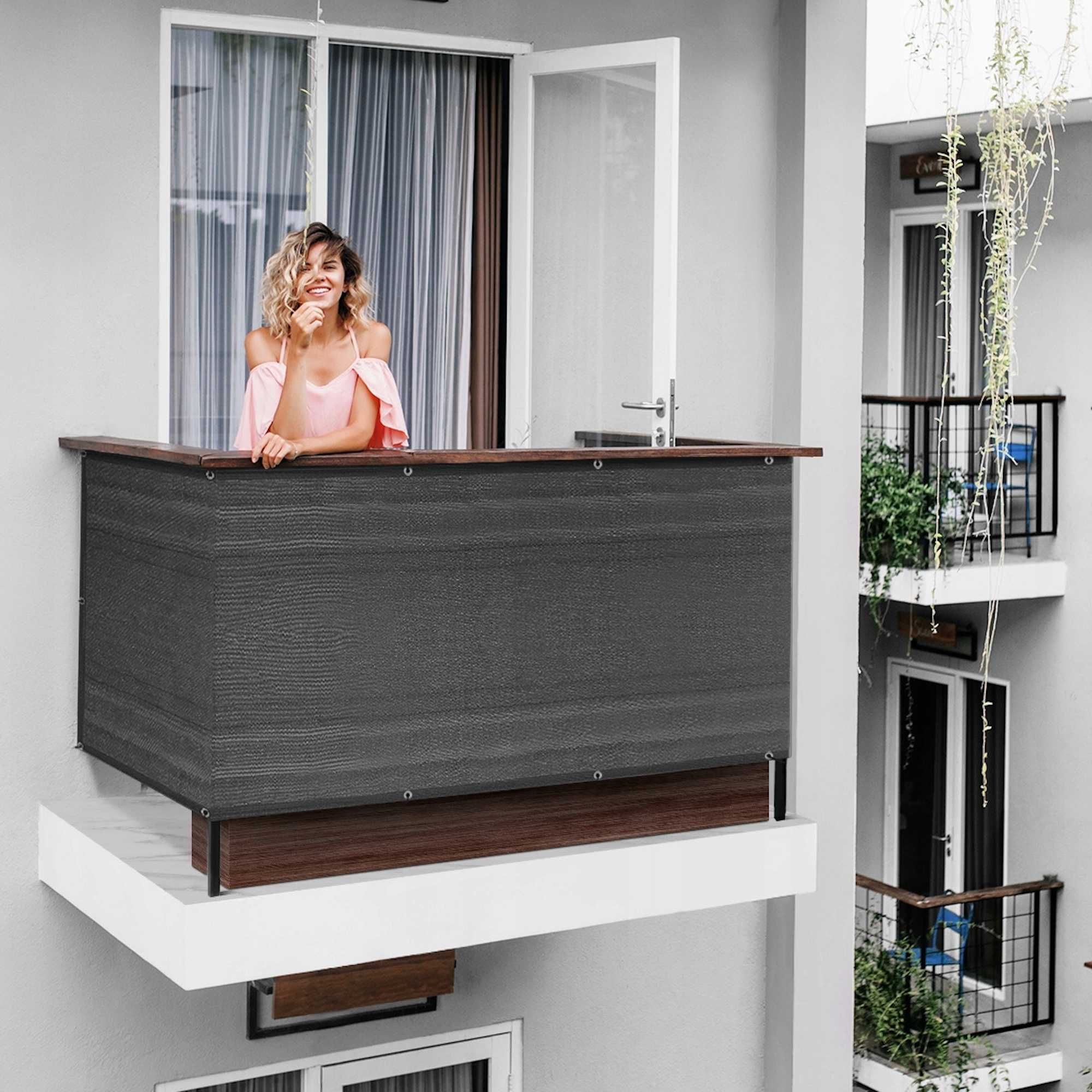 Osłona na balkon, płot mata balkonowa 1x7m solidna + mocowanie oczka
