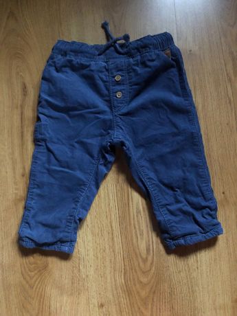Nowe spodnie sztruksowe z podszewką niebieskie chłopięce, roz. 75, H&M