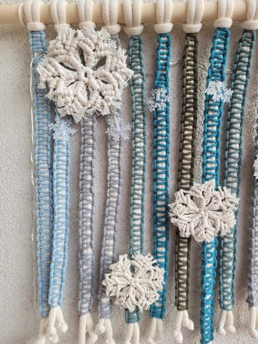 Makrama rękodzieło święta ozdoba Boże Narodzenie zima śnieżynki  led