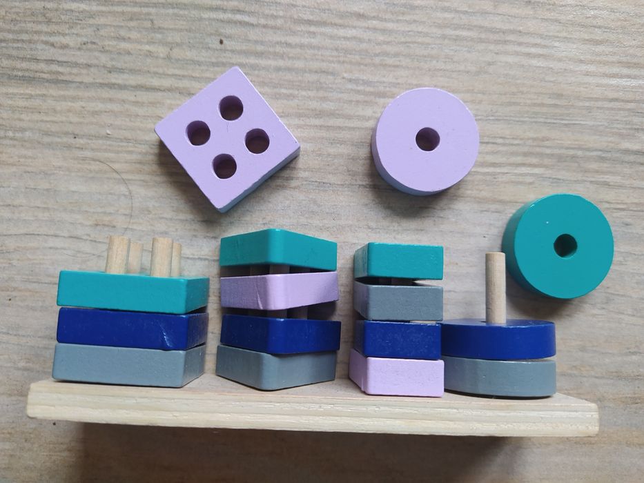 Mini Klocki Drewniane MONTESSORI,Zabawka Edukacyjna,Logiczna.4 Kolumy