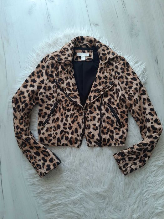 Piękna krótka kurtka ramoneska panterka XS 34