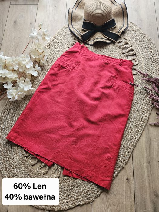 Czerwona ołówkowa spódnica  damska midi – elegancja i klasyka M/ L