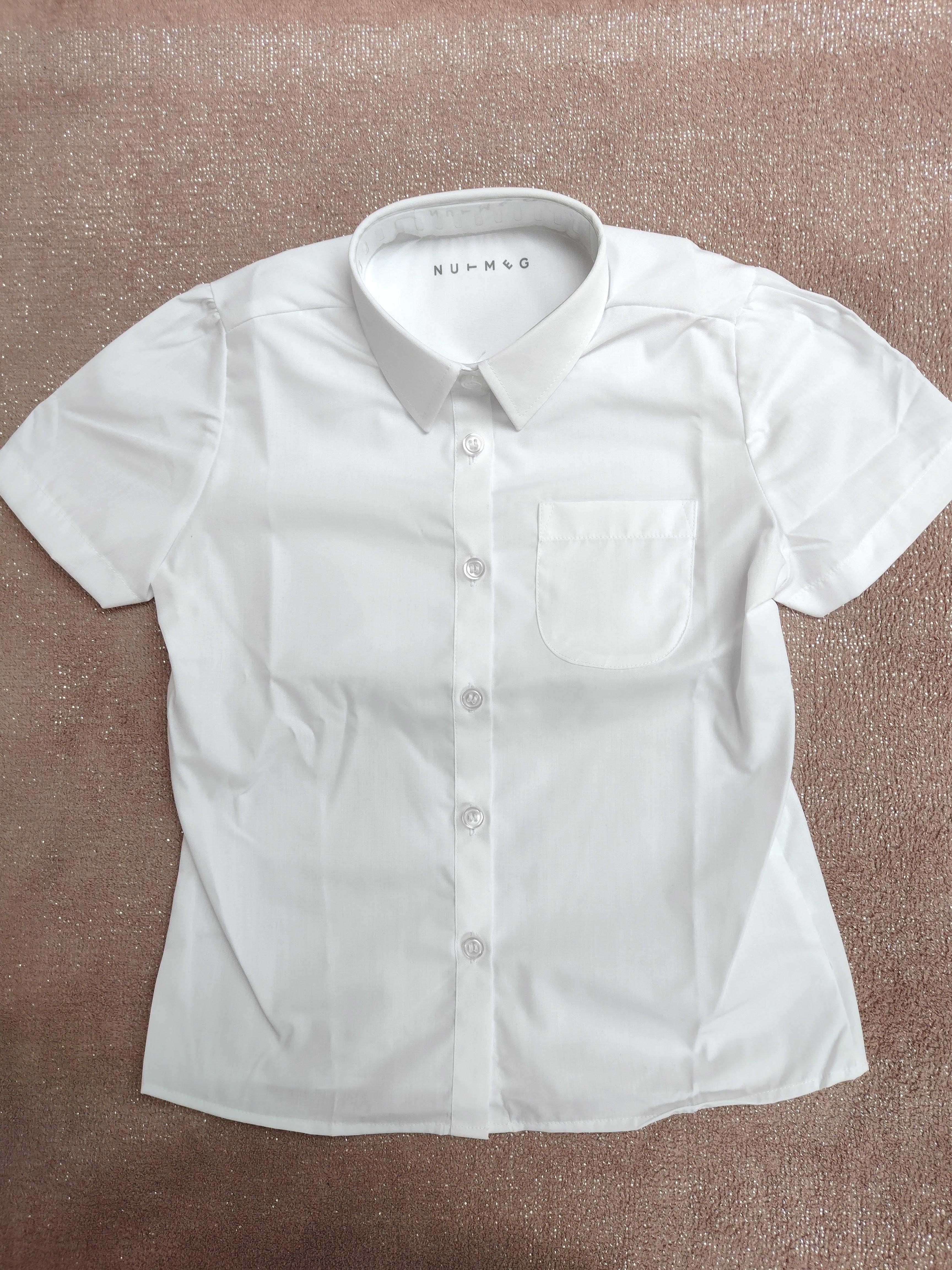 Nowa koszula dziewczęca top tshirt biała kołnierzyk krótki rękaw