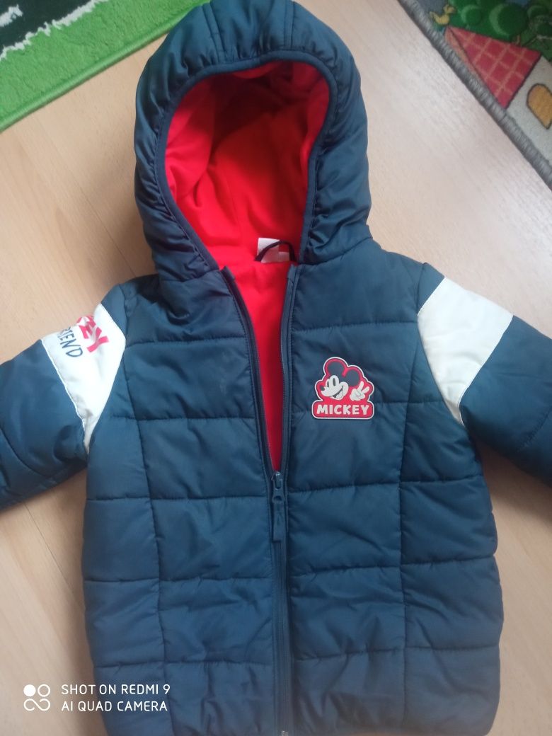 Kurtka chłopięca Mickey z kapturem ocieplana bardzo dobry stan