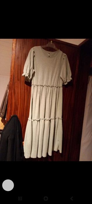 Vestido de verão e meia estação, comprido, verde água - M - Tiffosi