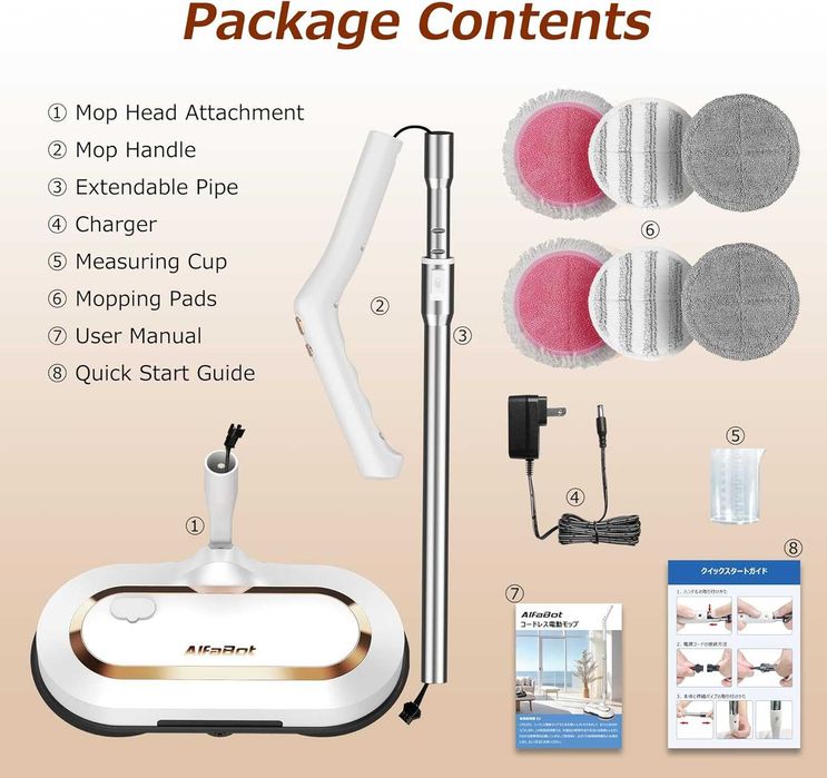 AlfaBot S2 Bezprzewodowy Mop Elektryczny do Czyszczenia Podłóg