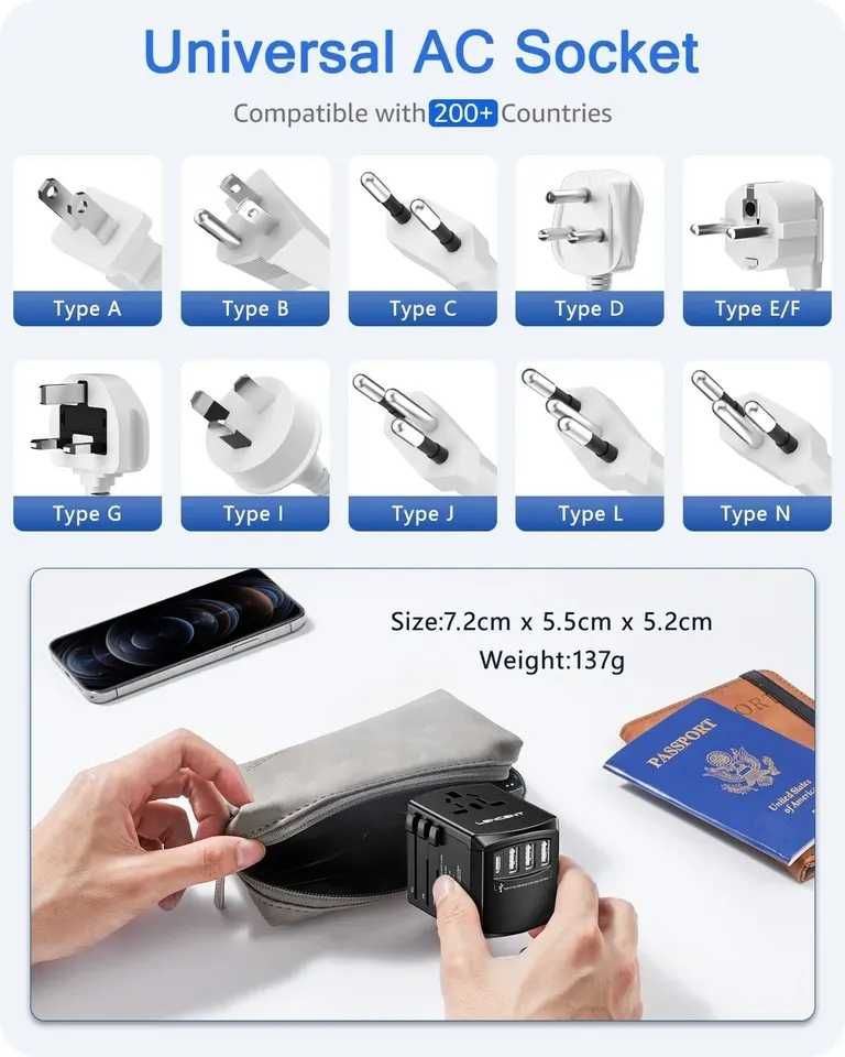Adapter Przejściówka Wtyczka angielska UK AU US EU Ładowarka Podróżna
