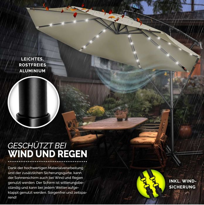 Parasol ogrodowy z oświetleniem LED 300x247cm ALU UV obrotowy j.brąz