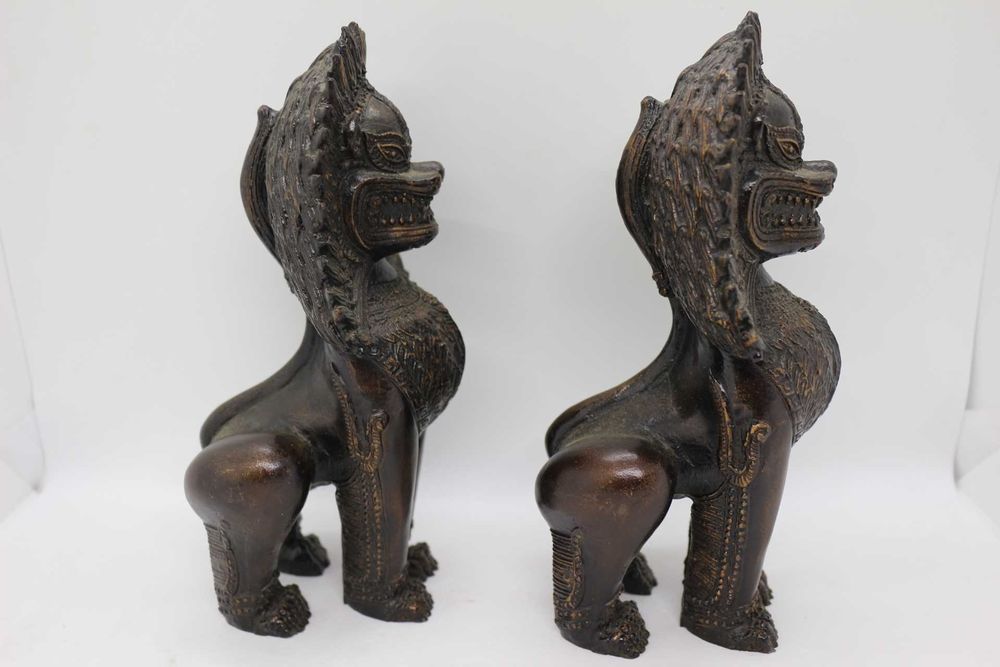 Par Antigas Estátuas Cães Foo Leão da Sorte Guardião Cambodia Dinastia