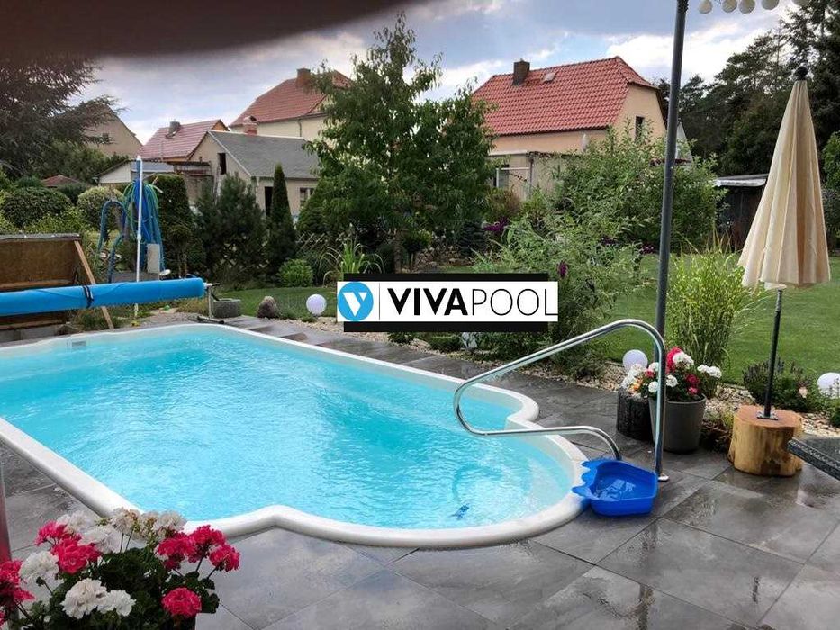 Nowoczesny basen ogrodowy ROMANO 7,1 x 3,1 poliestrowy wkopywany