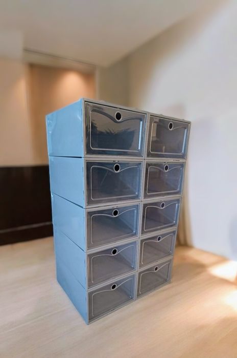 ZESTAW 10x Modułowe Pudełka na Buty Plastik Składane organizer regał