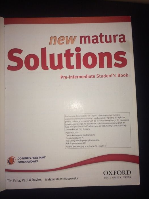 Solutions pre intermediate Student’s Book. Tychy.