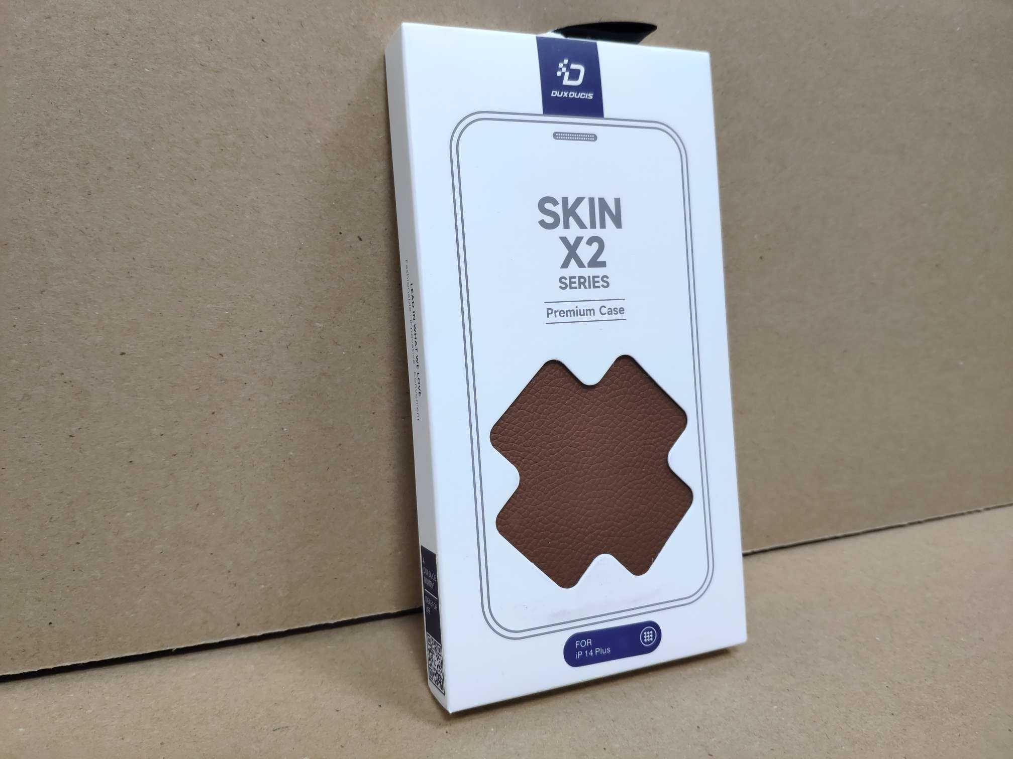 RWOOT Dux Ducis Skin X2 etui do iPhone 14 Plus z klapką brązowy